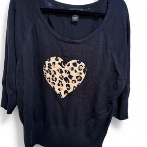 Lane Bryant Black Sweater Top w/Tan Leopard Heart Design